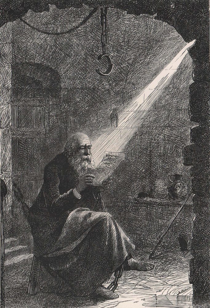 John/Jan Hus in Prison, Switzerland 1891 old antique vintage print picture